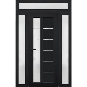 8088 60 in. x 94 in. Right-hand/Inswing Frosted Glass Matte Black Metal-Plastic Steel Prehung Front Door with Hardware