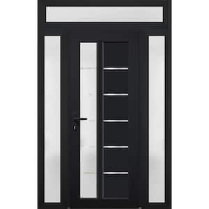 8088 58 in. x 94 in. Right-hand/Inswing Frosted Glass Matte Black Metal-Plastic Steel Prehung Front Door with Hardware