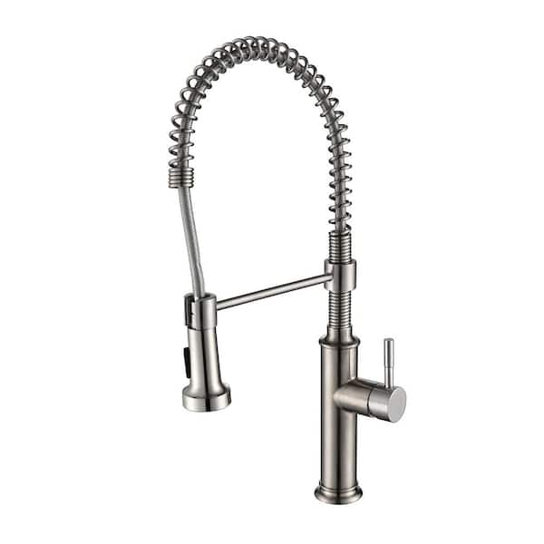 22 in. Single-Handle 360 Degree Spout Swivel Kitchen Faucet with Dual Function Spray Head in Brushed Nickel
