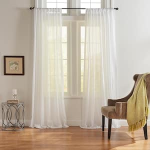 Asher White Solid Cotton Voile 52(in)X84(in) Rod Pocket Sheer Curtain Panel