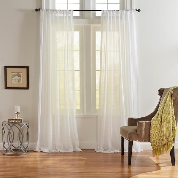 Elrene Asher White Solid Cotton Voile 52(in)X84(in) Rod Pocket Sheer Curtain Panel