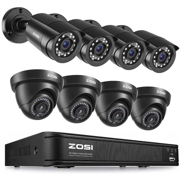 8-Channel DVR Home Security System with 8-Wired 1080p FHD Outdoor Bullet/Dome Cameras, Black