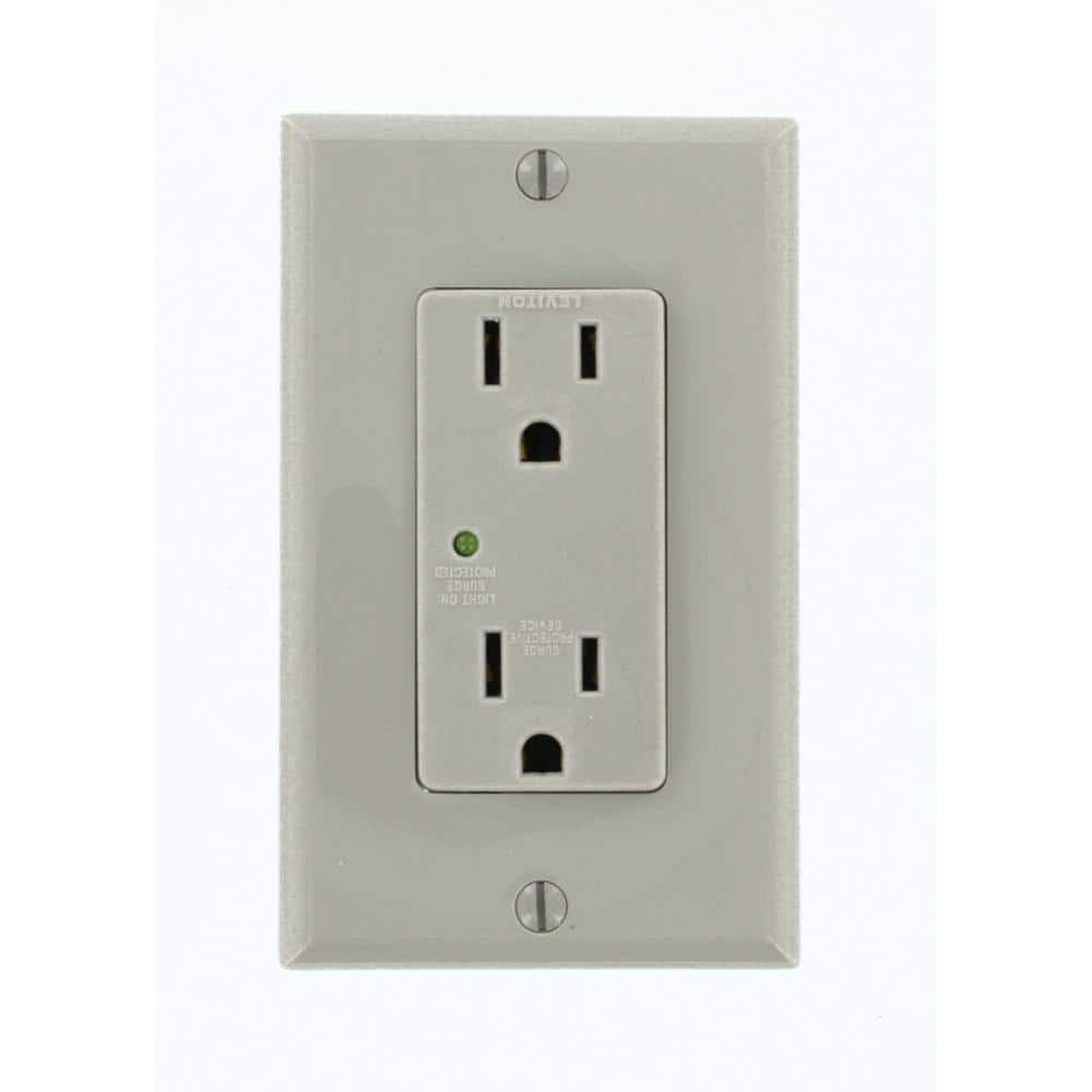 Leviton Decora Plus 15 Amp Industrial Grade Self Grounding Duplex Surge  Outlet, Gray 5280-GY - The Home Depot