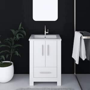 Boston 24 in. W x 20 in. D x 35 in. H Bathroom Vanity Side Cabinet in White with White Acrylic Top
