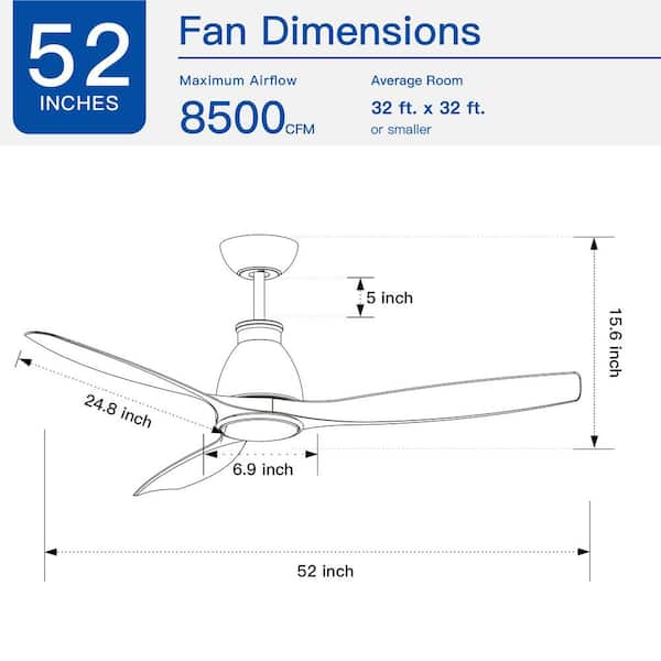 AuraVista Ban 52 in. indoor White Finish and Oak Ceiling Fan Integrated LED Lighting with Remote Control