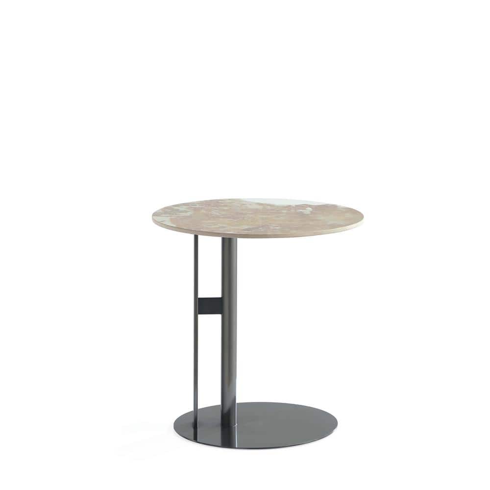 Modern Round Stone and Metal Accent Table