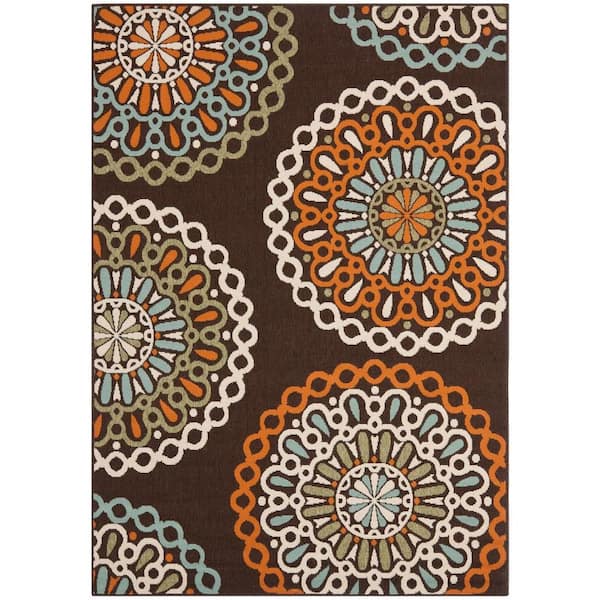 SAFAVIEH Veranda Chocolate/Terracotta 5 ft. x 8 ft. Floral Indoor/Outdoor Patio  Area Rug