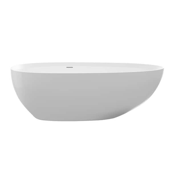MEDUNJESS Luna 71 in. x 35 in. Stone Resin Solid Surface Flatbottom Freestanding Soaking Bathtub in Gloss White