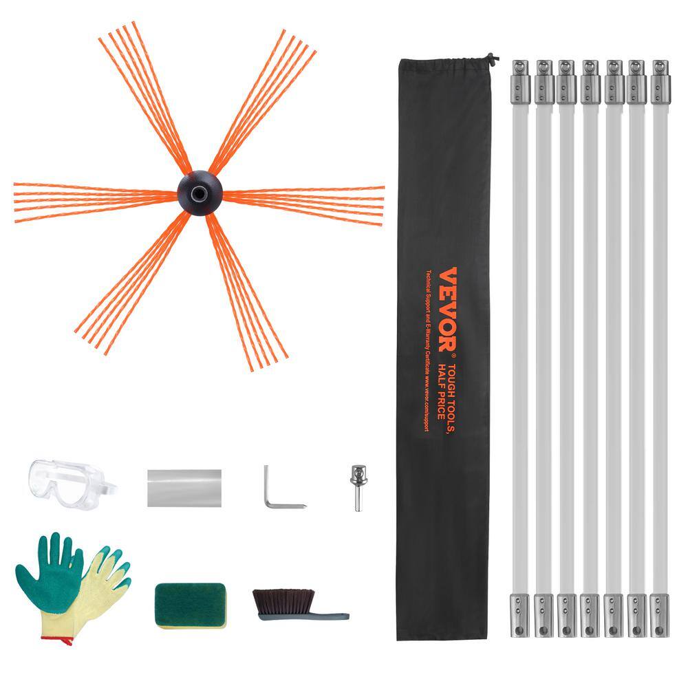 VEVOR 23 ft. Chimney Sweep Kit with 7 Reinforced Nylon Flexible Rods 360-Degree Cleaning Brush Chimney Cleaner