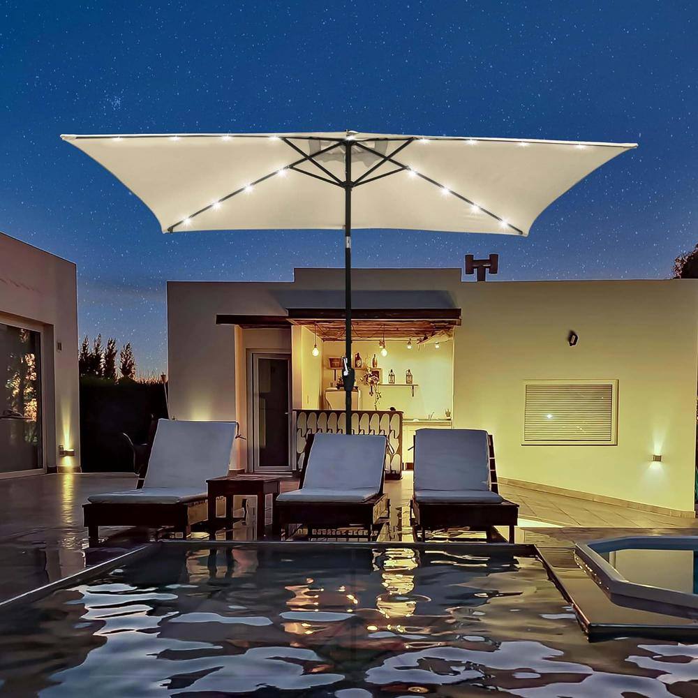 10x6.5 ft Beige Cantilever Patio Umbrella with Solar LED Lights
