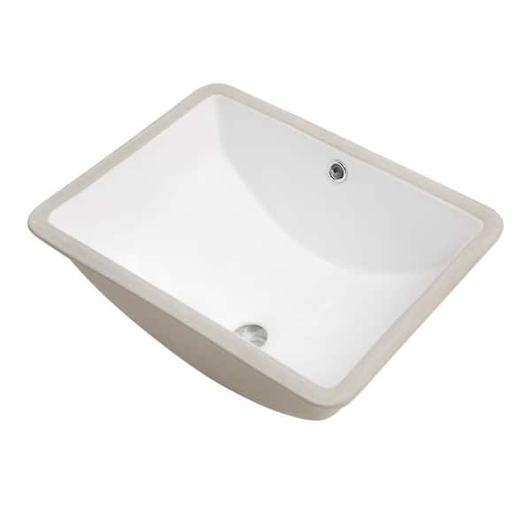 19 in. Undermount Rectangular Bathroom Sink with Overflow Drain in White