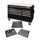 52 in W x 24.5 in. D Standard Duty 9-Drawer Workbench with 290-Piece Mechanics Tool Set in EVA Trays in Gloss Black