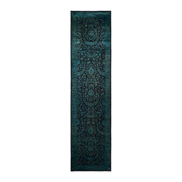 Overdyed Blue 2 ft. 7 in. x 10 ft. 5 in. Wool Indoor Area Rug