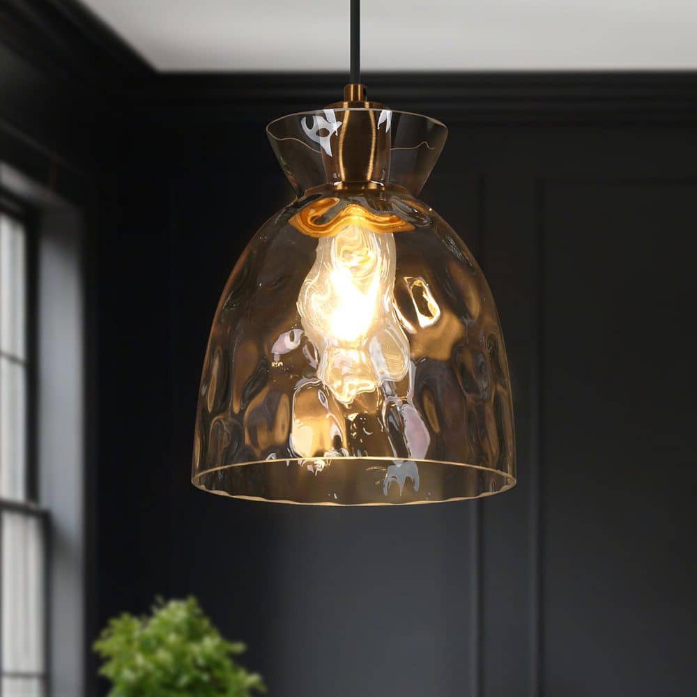 Modern Kitchen Island Pendant Light Contemporary 1-Light Brass Gold Bell Pendant Light with Water-Rippled Glass Shade price history on PriceWatchPro