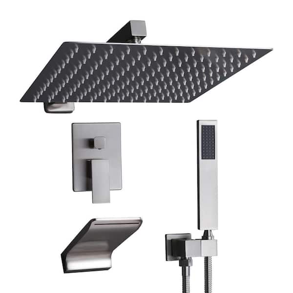 GIVING TREE Single Handle 3-Spray Patterns 12 in. Wall Mount with Shower Faucet in Brushed Nickel