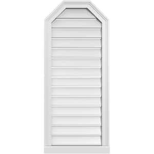 18 in. x 42 in. Octagonal Top Surface Mount PVC Gable Vent: Functional with Brickmould Sill Frame