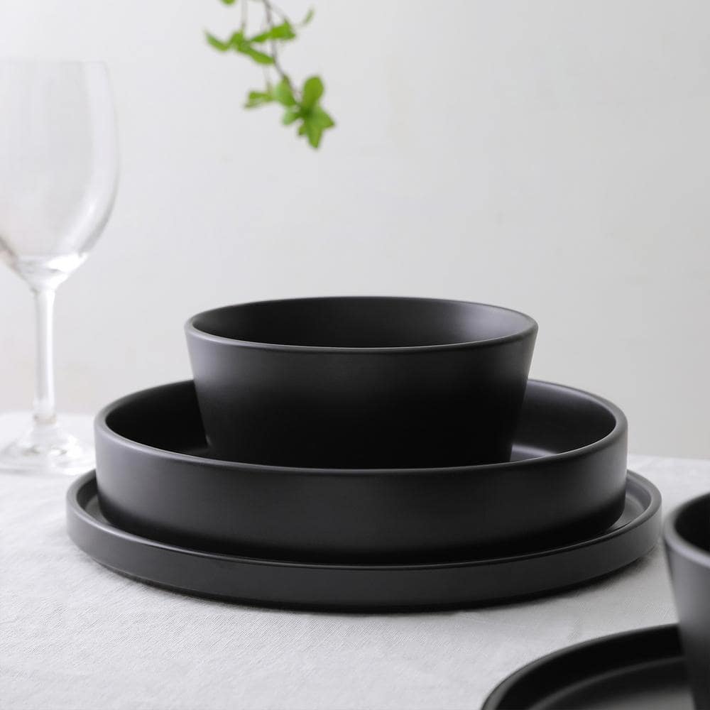 Celina Black Ceramic 12-Piece Dinnerware Set