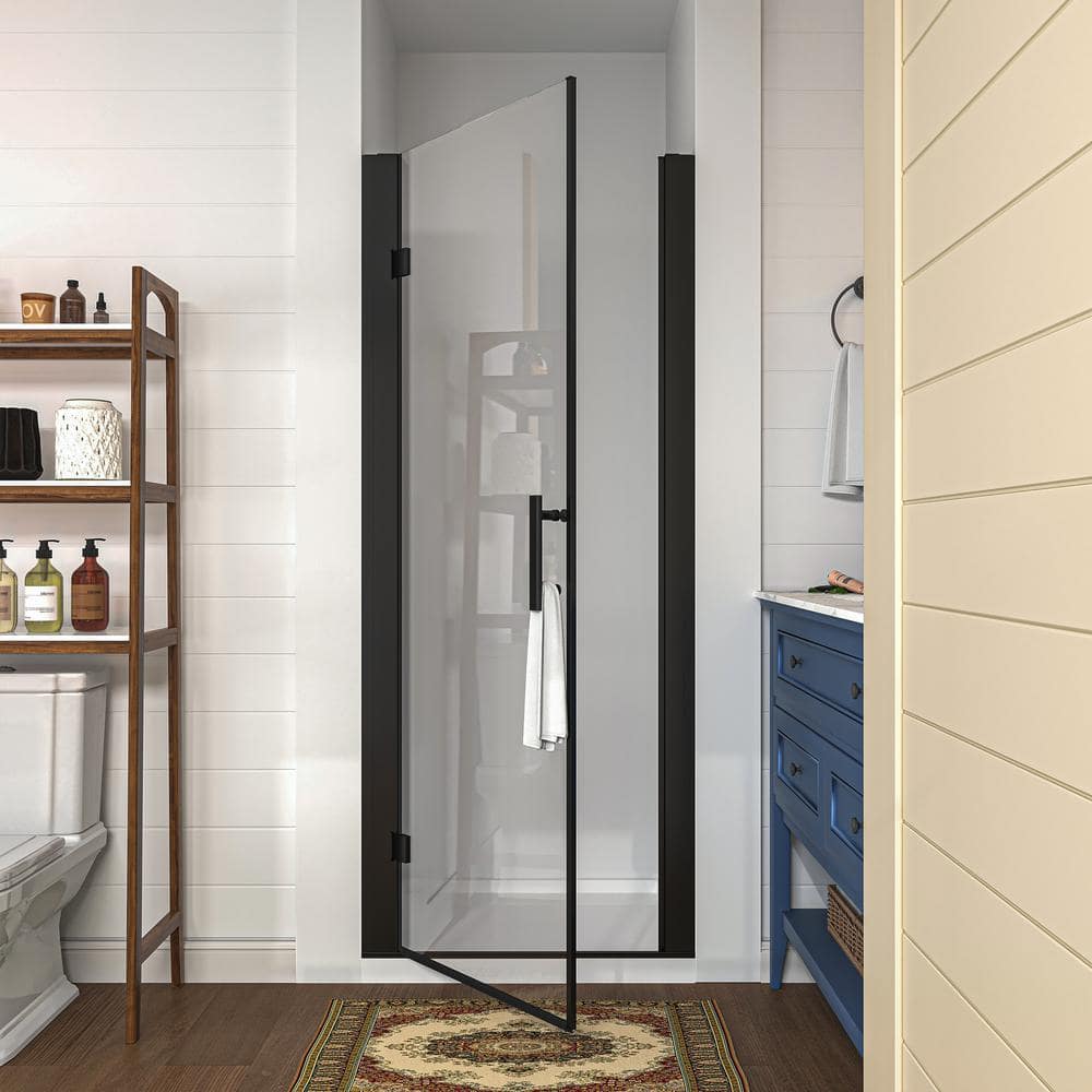 Matte Black Frameless Pivot Shower Door with Clear Glass