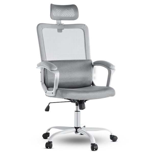 FENBAO Ergonomic Gray Mesh Home Office Chair with Lumbar Support/Adjustable Headrest/Armrest and Wheels/Mesh High Back