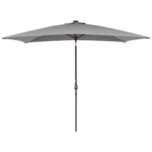 8-1/5 ft. x 7 ft. 50+ UPF Rectangle Solution Dyed Fabric Aluminum Market LED Lighted Patio Umbrella without Base in Gray