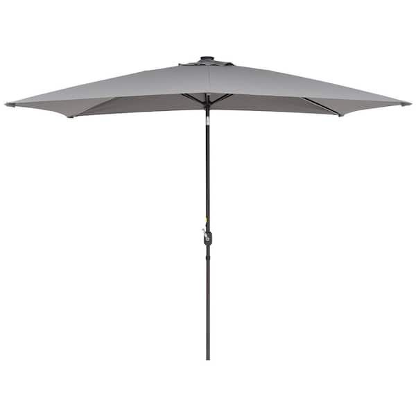 ANGELES HOME 8-1/5 ft. x 7 ft. 50+ UPF Rectangle Solution Dyed Fabric Aluminum Market LED Lighted Patio Umbrella without Base in Gray