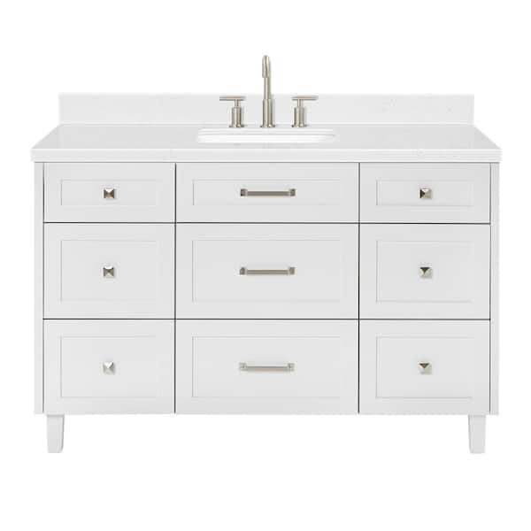 Monroe 54 in. Single Sink Freestanding Bathroom Vanity in White with Carrara White Quartz Top