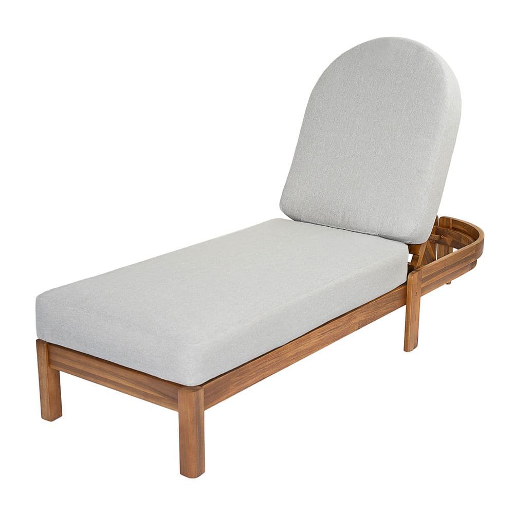 Aihe Natural Solid Wood Outdoor Chaise Lounge with Gray Cushion price history on PriceWatchPro