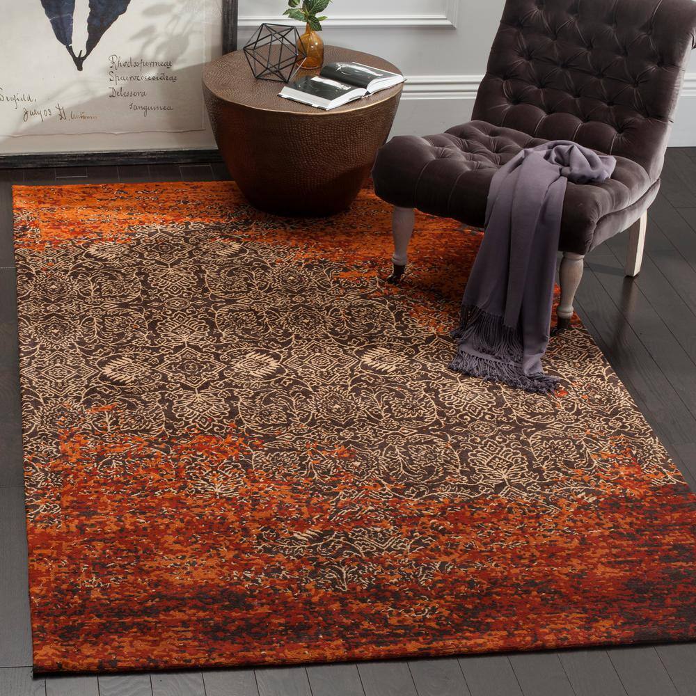 Rust and Brown Flat Woven Rectangular Area Rug
