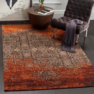 Classic Vintage Rust/Brown 6 ft. x 6 ft. Square Distressed Floral Area Rug
