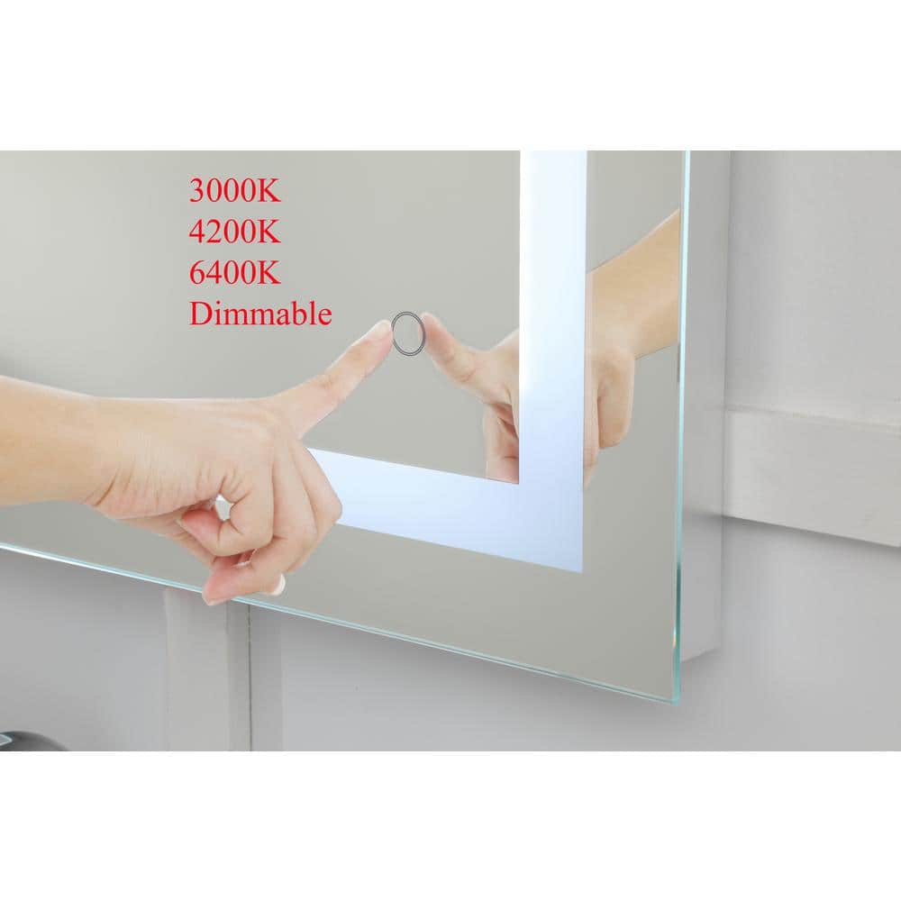 Polished Nickel Rectangular LED Light Bathroom Vanity Mirror
