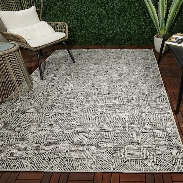 Pauling Charcoal 9 ft. x 12 ft. Abstract Indoor/Outdoor Area Rug