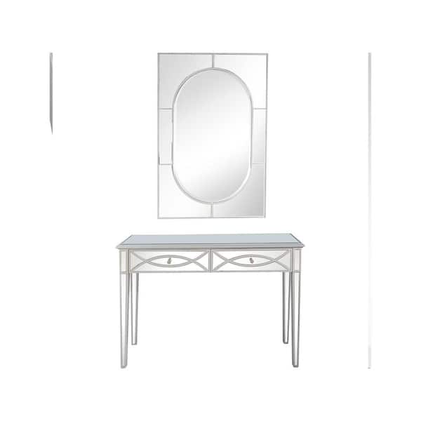 Camden Isle Helena 48 in. Silver Rectangle Glass Console Table with Wall Mirror