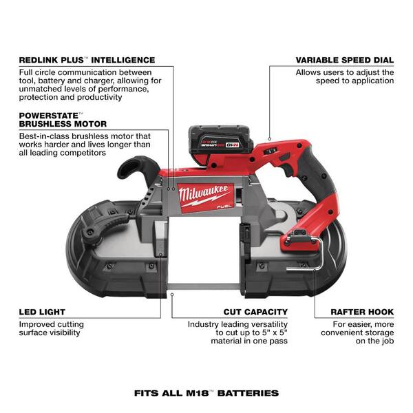 Milwaukee - M18 FUEL 18V Lithium-Ion Brushless Cordless Deep Cut Band Saw with One 5.0 Ah Battery, Charger, Hard Case