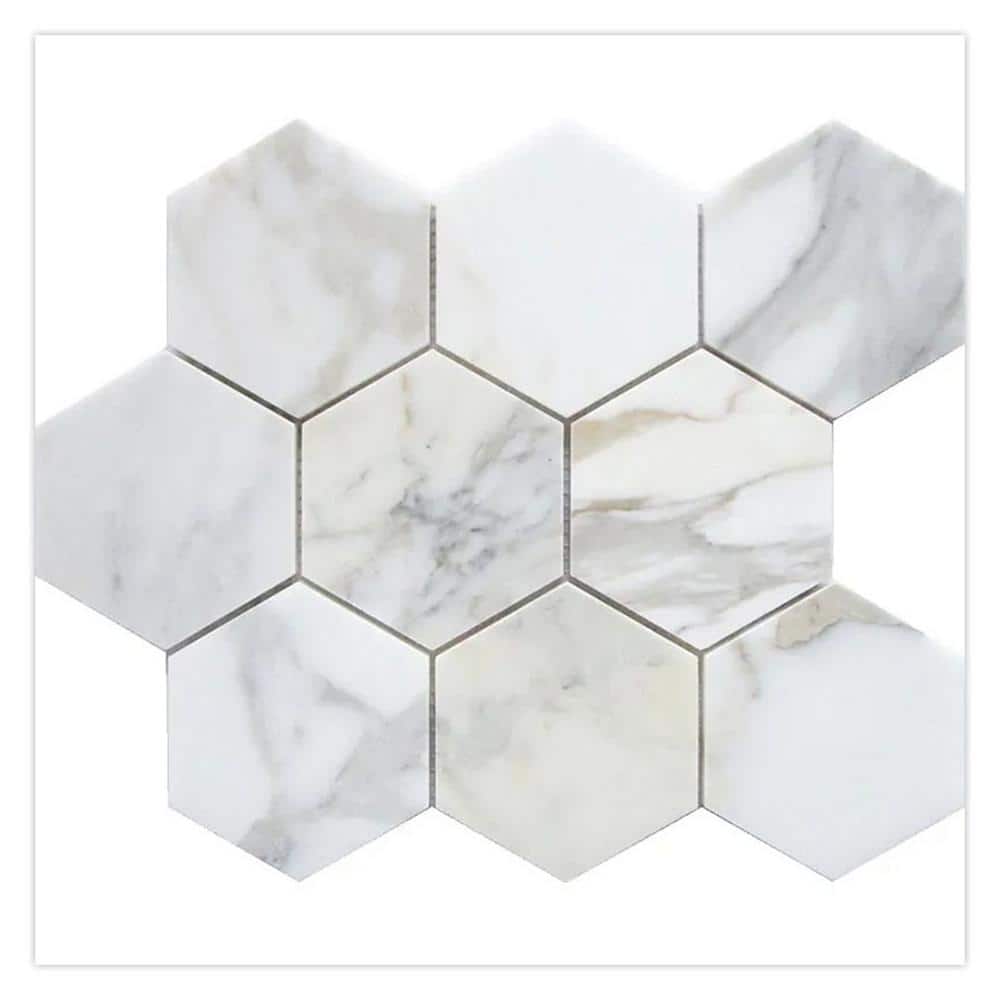 Serena 4 in. x 5 in. Honed White Gray Marble Mosaic Hexagon Wall and Floor Tile Sample price history on PriceWatchPro