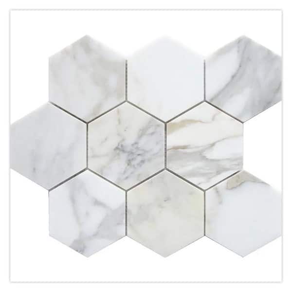 Serena 10 in. x 11 in. Honed White Gray Marble Mosaic Hexagon Wall and Floor Tile (3.75 sq. ft./case)-5 Pack