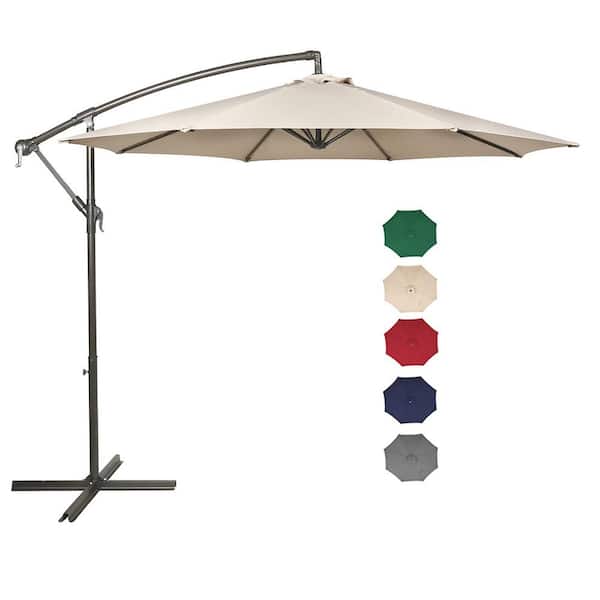 Zeus & Ruta 10 ft. Steel Cantilever Patio Umbrella in Sand with Crank and Cross