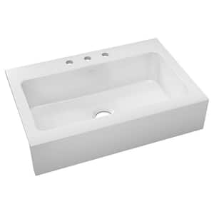Burnham 34in. Drop-in 1 Bowl White Fireclay Sink Only and No Accessories