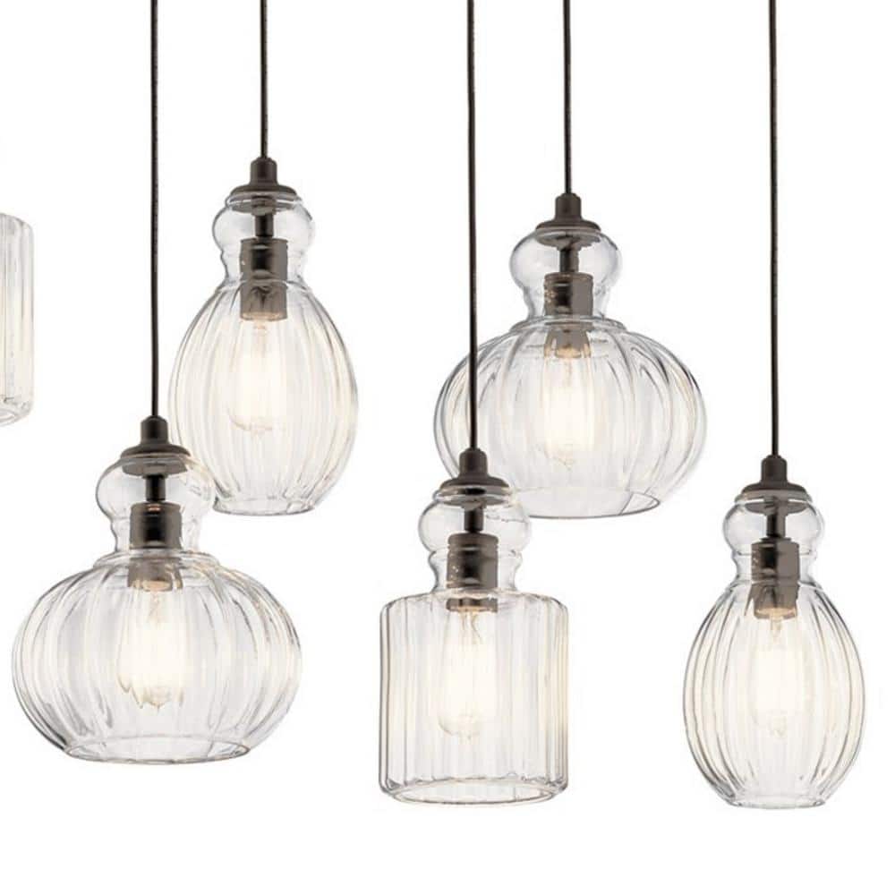 Distressed Bronze 35.5'' Wide Ceiling Chandelier with Clear Glass Shades