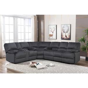 221 in. Microfiber 3-Piece Sofa with Massage Recliner, Cup Holder and Storage Function