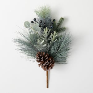 18 in. H Frosted Cedar and Pinecone Pick; Green