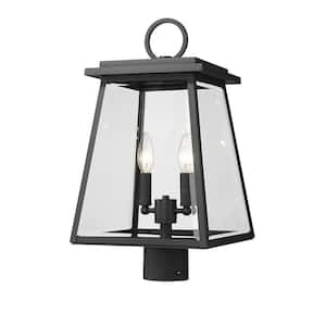 Broughton 2-Light Black Aluminum Hardwired Outdoor Weather Resistant Post Light with No Bulbs Included