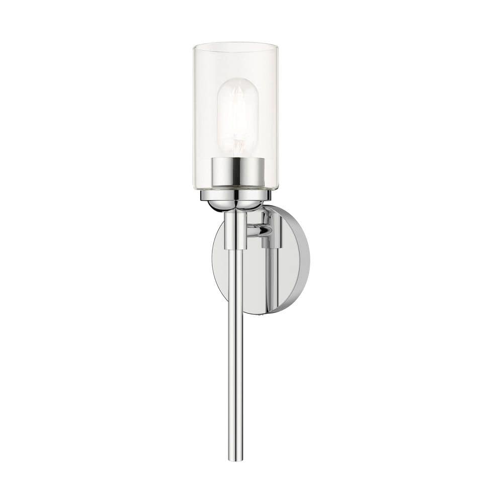 Strombury 4.75 in 1 Light Polished Chrome Modern Wall Sconce with Hand Blown Clear Glass Shade price history on PriceWatchPro