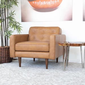 Bronko Tan Brown Modern Style Comfy Top Leather Accent Arm Chair