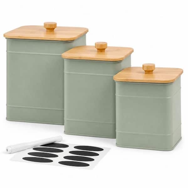 Kitchen Canister Set of 3 for Countertop, Iron Canisters with Airtight Lids, Chalkboard Labels & Marker Included