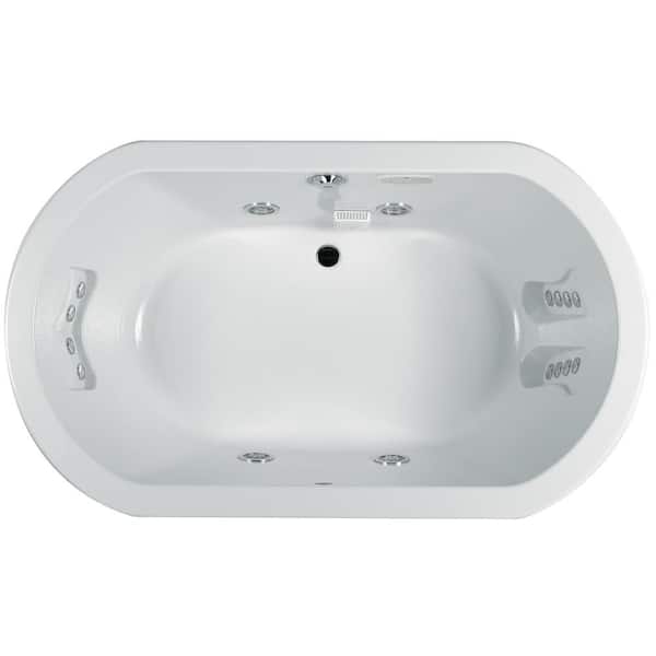 ANZA 72 in. x 42 in. Oval Whirlpool Bathtub with Center Drain in White