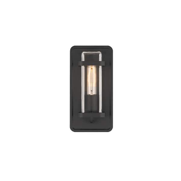 Designers Fountain Pearl Street Black 1-Light Outdoor Line Voltage Hardwired Porch Light Wall Sconce with No Bulbs Included