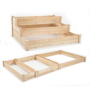 48.6 in. Natural Wooden Raised Rectangle Outdoor Tiered Planter Raised Bed Planter Box for Vegetables and Flower(1-Pack)