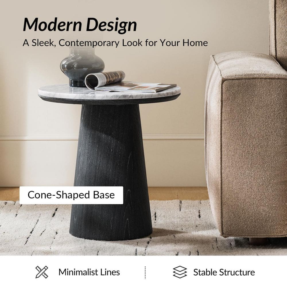 Delphine 19.75 in. Oak Round Marble End Table with Oak Veneer - thumbnail 3