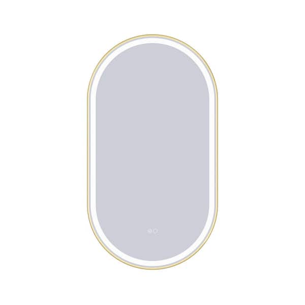 20 in. W x 36 in. H Oval Aluminum Framed Dimmable LED Wall Bathroom Vanity Mirror in Brushed Gold