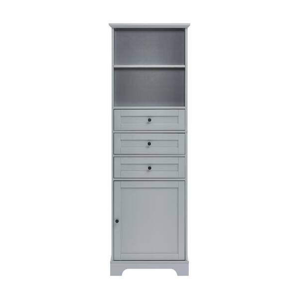 Flynama 10.00 in. W x 22.00 in. D x 68.30 in. H Gray Linen Cabinet with Drawers and Adjustable Shelves in Gray